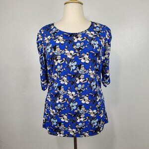 Dana Buchman Multi-Color Floral Pullover Stretchy Top with Ruching Size XL